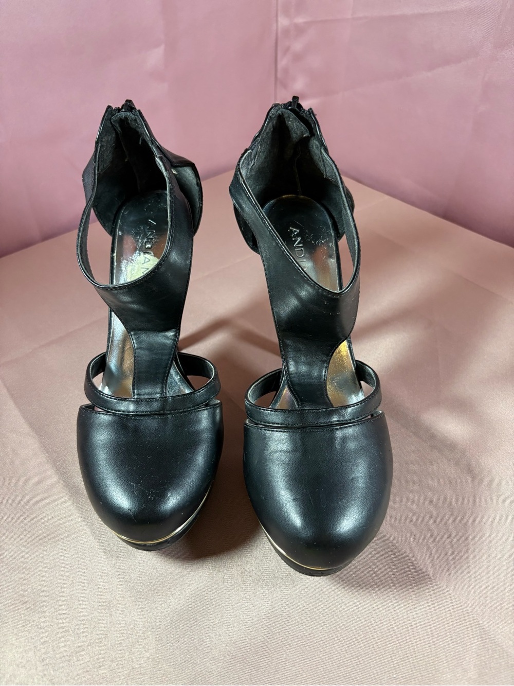 Black Strappy Closed-Toe Heels with Ankle Zip - Andia